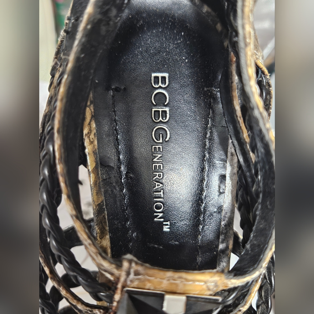 BCBG Generation Black, Brown and Silver Snake Skin Heels